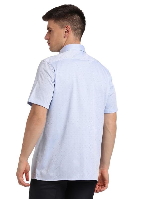 Turtle Men 100% Cotton Light Blue Self Design Regular fit Halfl Sleeve Formal Shirt
