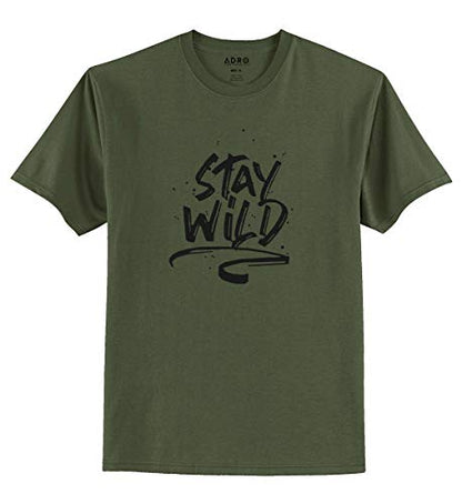 ADRO Stay Wild Design Printed T-Shirt for Men (RNR-S36-SWW-OL_Olive_S)