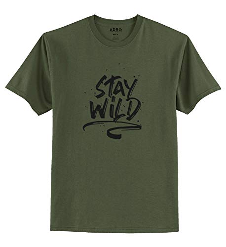 ADRO Stay Wild Design Printed T-Shirt for Men (RNR-S36-SWW-OL_Olive_S)