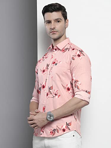 The Indian Garage Co Men Pink Floral Slim Fit Cotton Casual Shirt