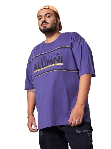 Bewakoof Official Harry Potter Merchandise Mens Graphic Print Oversized Fit Half Sleeve Round Neck Cotton Plus Size T-Shirt_627