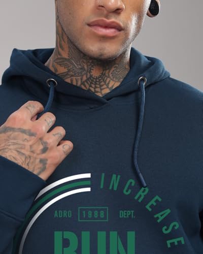 ADRO Men's Printed Hoodie, Teal Blue, Cotton, Size 16.5, Model H24-FAST-SB