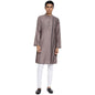 Fabindia Men Viscose Silk Chinese Collar Long Kurta Grey_XS