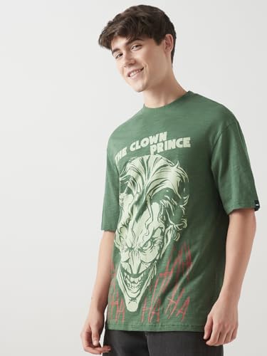 Bewakoof Air 1.0 Official DC Merchandise Joker Mens Graphic Print Oversized Fit Half Sleeve Round Neck Cotton T-Shirt_646661_Gr