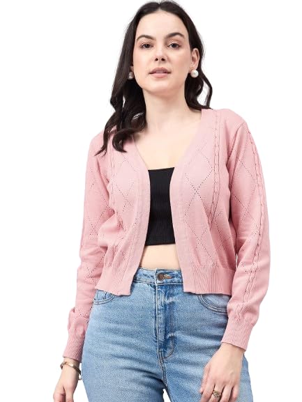 Style Quotient Women Self Design Nude Flat Knit Smart Casual Shrug
