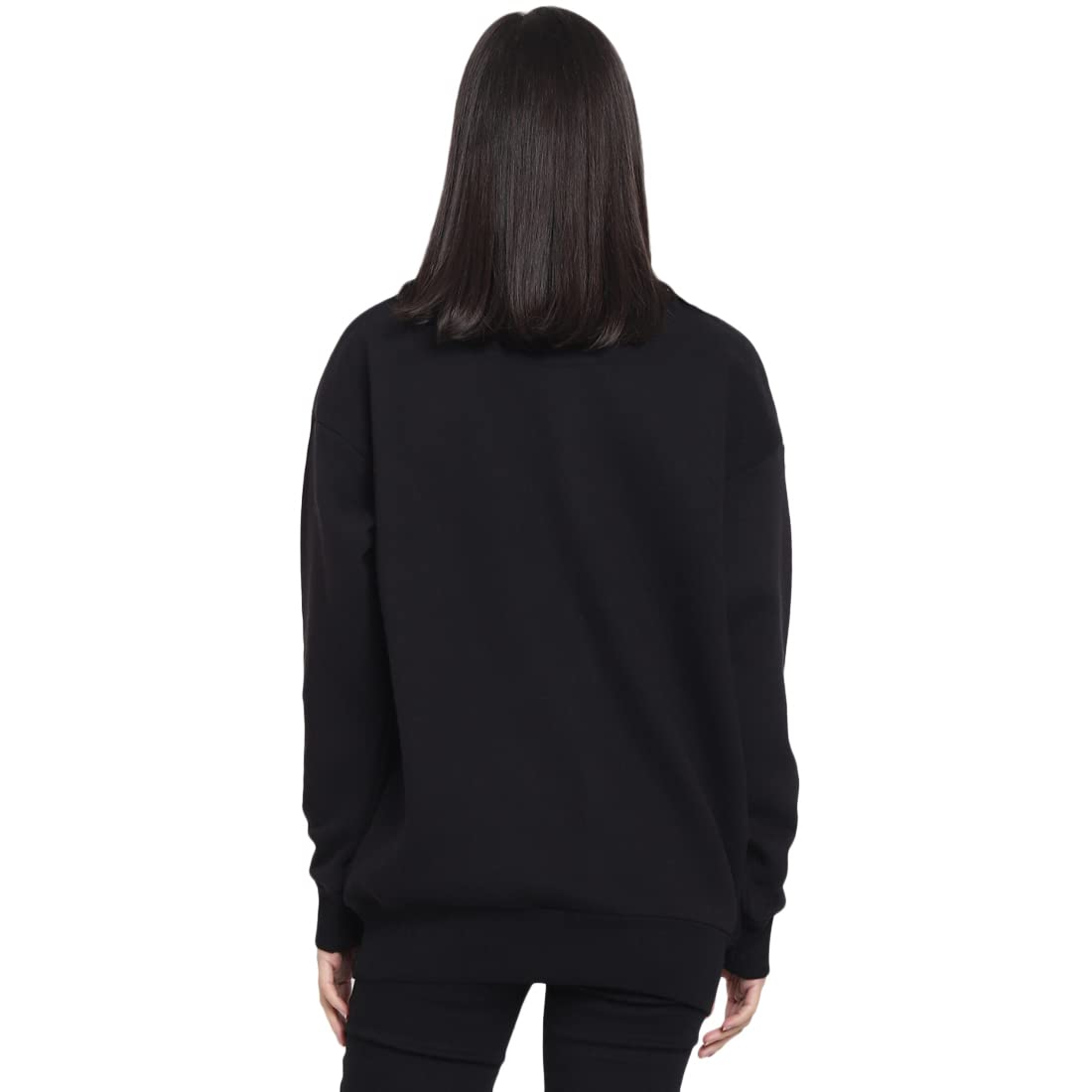 Bewakoof Heavy Duty 1.0 Womens Solid Oversized Fit Full Sleeve Round Neck Fleece Sweatshirt Black