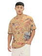 The Souled Store Explorer Men And Boys Short Sleeves Round Neck Brown All Over Printed Cotton Oversized T-Shirts