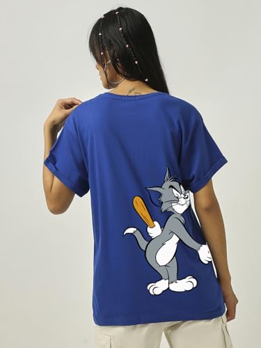 Bewakoof Official Tom & Jerry Merchandise Womens Graphic Printed Boyfriend Fit Half Sleeve Round Neck Cotton Jersey T-Shirt_ 62