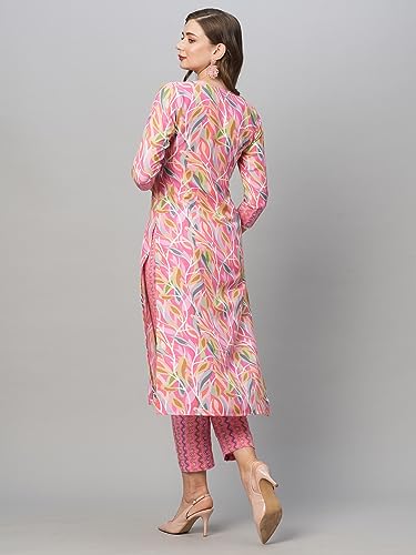 GoSriKi Womens Cotton Blend Floral Straight Kurta with Pant (Pahal-GS_Pink_S)