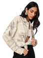 The Souled Store Monuments Women and Girls Long Sleeves Collared Neck Button Front Biege All Over Printed Cotton Boyfriend Shirt