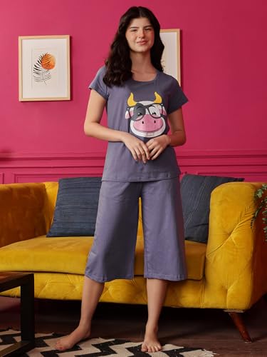 Clovia Night Suits for Women, Night Dresses for Women, Capri Night Suit for Women, Women Night Suit Set, Night Wear for Women, L