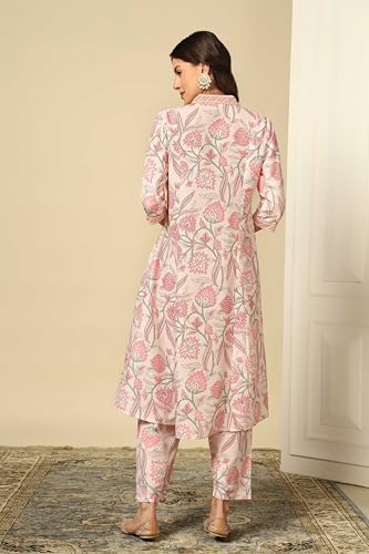 GRECIILOOKS Women SEMI Cotton Alia Cut Regular Fit Kurta Set (Off White, Small)