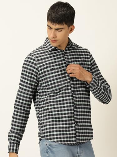 Thomas Scott Mens Smart Slim Fit Full Sleeves Flannel Checks Casual Shirt Green