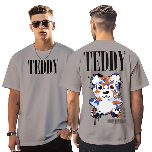 Peppyzone Mens Oversized Fit T-Shirt (PZ-OST-Teddy36FB40FB_Grey