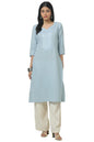 Soch Womens Powder Blue Cotton Embroidered Kurta With Thread Work