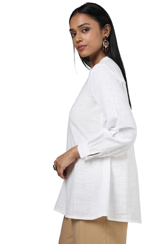 Soch Womens White Cotton Slub Solid Tunic