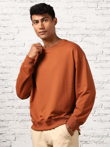 Nobero MenS Cotton Blend Crew Neck Sweatshirt (1M-Twss-R0005_Mocha Bisque