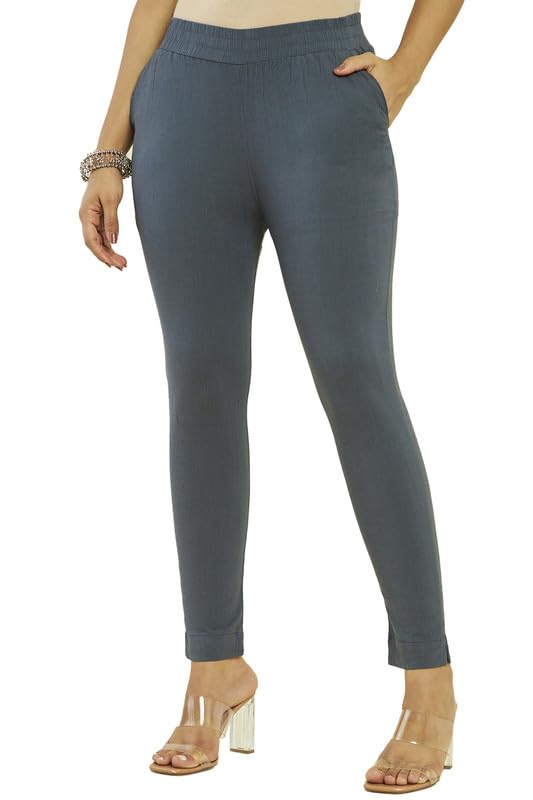 Soch Womens Grey Viscose Solid Straight Pant