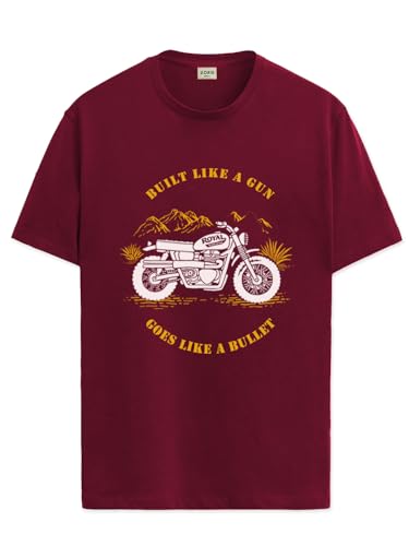 ADRO Men's Royal Bike Design Printed 100% Cotton T-Shirt - Regular Fit, Printed T-Shirts for Men (RN24-RYL-MR_Maroon_XL)