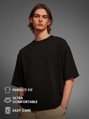 Nobero MenS Graphic Print Oversized Fit T-Shirt (1M-Twrt-C1086_Black