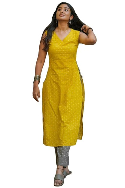 Anni Designer WomenS Cotton Straight Printed Kurta With Pant (Peotu Yellow-Vks01_Xxl_Yellow_Xx-Large)