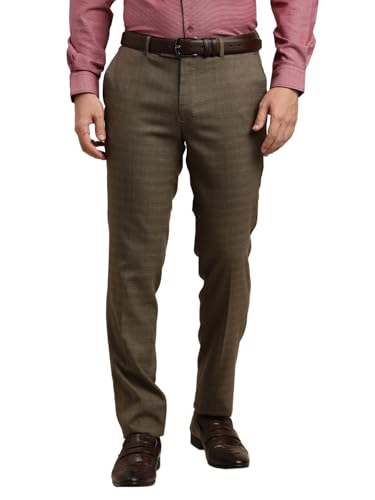 Turtle Men Poly Viscose Stretch Slim Fit Brown Formal Trouser