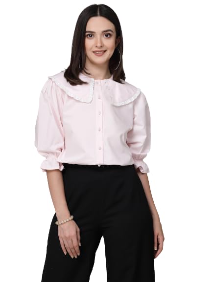 Stylel Quotient Women Solid Ligh Pink Polycotton Smart Casual Shirt