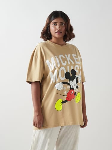 Bewakoof Heavy Duty 1.0 Offcial Disney Merchandise Mickey Womens Graphic Print Oversized Fit Half Sleeve Round Neck Terry Plus