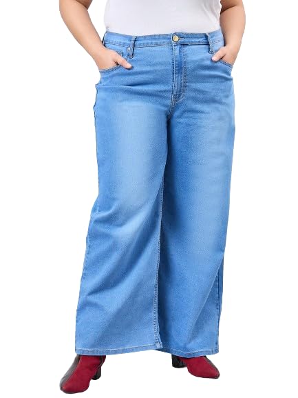 Style Quotient Women Plus Size Mid Blue Wide Leg High Rise Stretchable Jeans