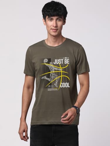 ADRO Men's Graphic Printed 100% Cotton T-Shirt - Regular Fit, Printed T-Shirts for Men (RN24-BCL-OL_Olive)