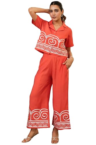 Gosriki WomenS Embroidery Relaxed Fit Shirt With Palazzo Co-Ord Set (Simla Rust-Vks01-Gs_4Xl_Rust_Xxxx-Large)