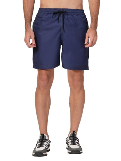 Style Quotient Men Navy Solid Polyester Regular Swim Shorts