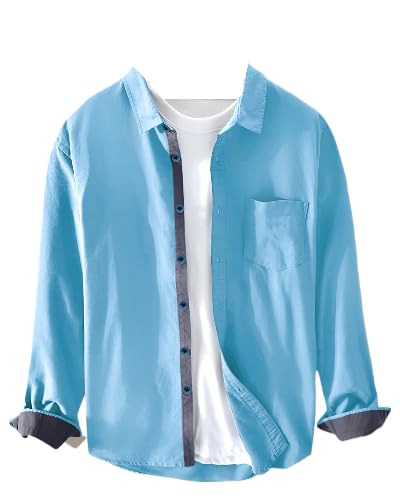 Pinkmint Men Cotton Soild Spread Collar Long Sleeve Shirt Formal Wear Sky