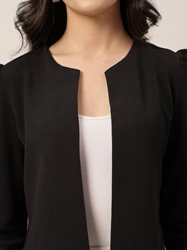 Style Quotient Women Solid Texture Black Regular Fit Open Front Shrug