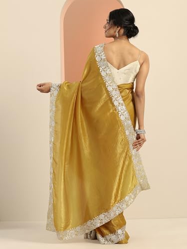 Libas Womens Embroidered Silk Blend Saree With Blouse Piece