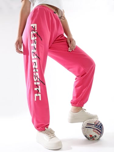 Hubberholme Women Printed Jogger High-Rise Casual Track Pants 12 Pink