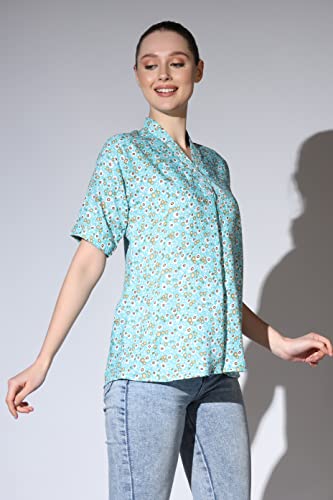 Greciilooks Western Top For Women - Woven Flower Printed Design & Split V Neck Short Stand Collar Top For Girls Suitable For Wor