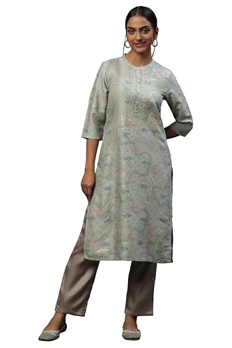 Aurelia Women's Polyester Abstract Printed Straight Kurta | Band Collar Kurta for Women | Abstract Printed Kurta for Women | Beautiful Regular Fit Kurta for Women