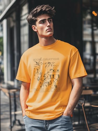 Nobero MenS Graphic Print Regular Fit T-Shirt (1M-Twts-C0776_Apricot Crush