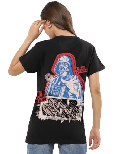 Bewakoof Official Star Wars Merchandise WomenS Graphic Print Boyfriend Fit Half Sleeve Round Neck Cotton T-Shirt_677416_Black_Xs