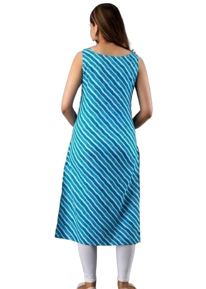 Patlani WomenS A-Line-Calf Langth Sleeveless Crepe Kurti. Blue