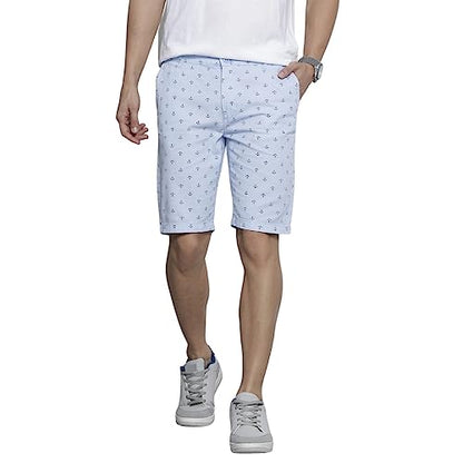 The Indian Garage Co Men Slim Fit Printed Mid-Rise Shorts Light Blue