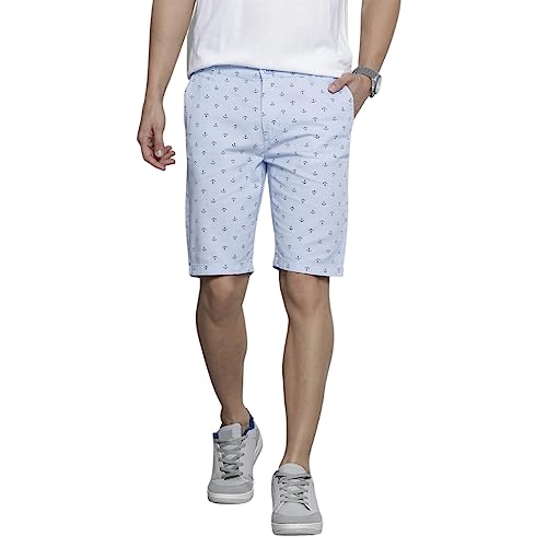 The Indian Garage Co Men Slim Fit Printed Mid-Rise Shorts Light Blue