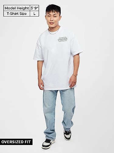 The Souled Store Official Star Wars: Rule The Galaxy Mens And Boys Graphic Printed Cotton Oversized T-Shirts White Oversized T-S