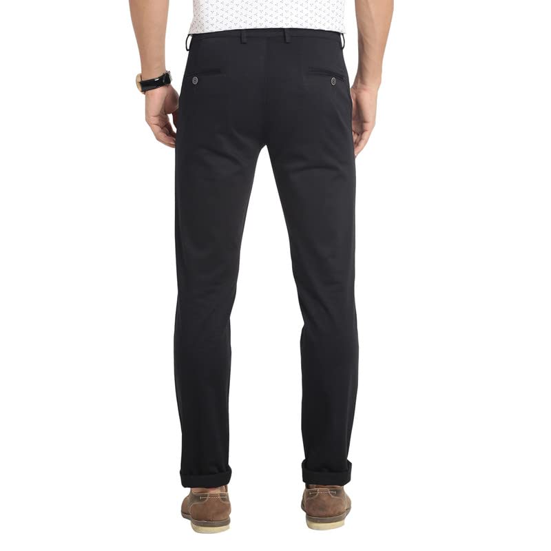 Turtle Men Cotton Black Solid Ultra Slim Fit Stretchable Casual Trousers