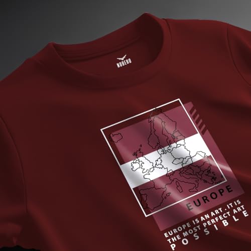 Nobero MenS Graphic Print Regular Fit T-Shirt (1M-Twts-C1042-Ag_Europe Map-Wine Red