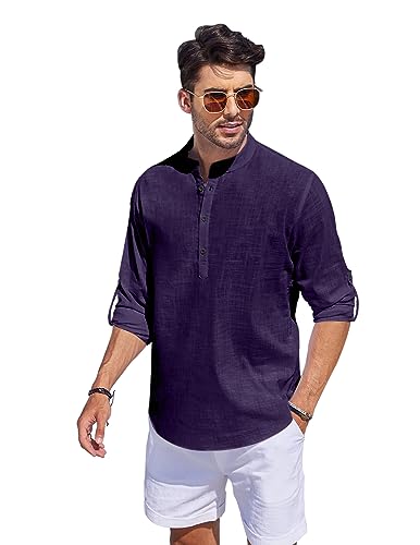 Hemadhav MenS Regular Fit Cotton Blend Casual Kurta Purple