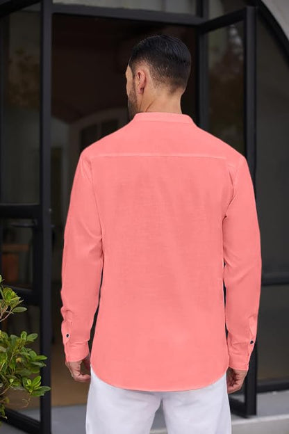 Macsivo MenS Stylish Mandarin Collar Kurta | Casual Ethnic Fusion Shirt For Daily, Party & Travel | Full Sleeves | Cotton Polye