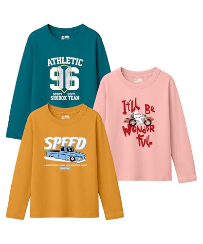 SHODOX Boys Cotton Blend Printed Regular fit Long Sleeve T-Shirt (Pack of 3)