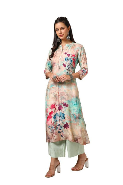 Soch Womens Multicolour Viscose Muslin Floral Print Kurta with Beads